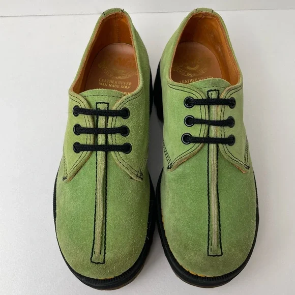 Vintage Dr. Martens England Crazy Bomb Green Suede Platform Chunky